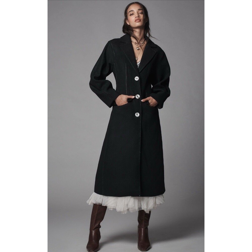 Anthropologie Topcoat Women Black Stitch Comfort Preppy Boho Retro Size XXS NWT